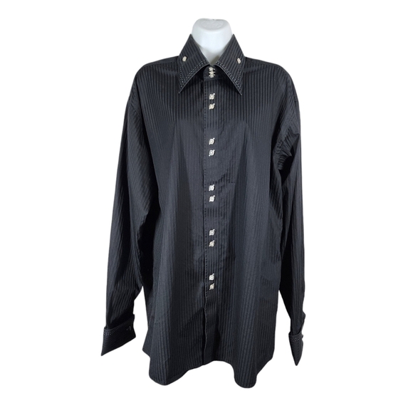 AXXESS PIN STRIPE BUTTON DOWN SHIRT WITH CUFF LINKS - Picture 1 of 11